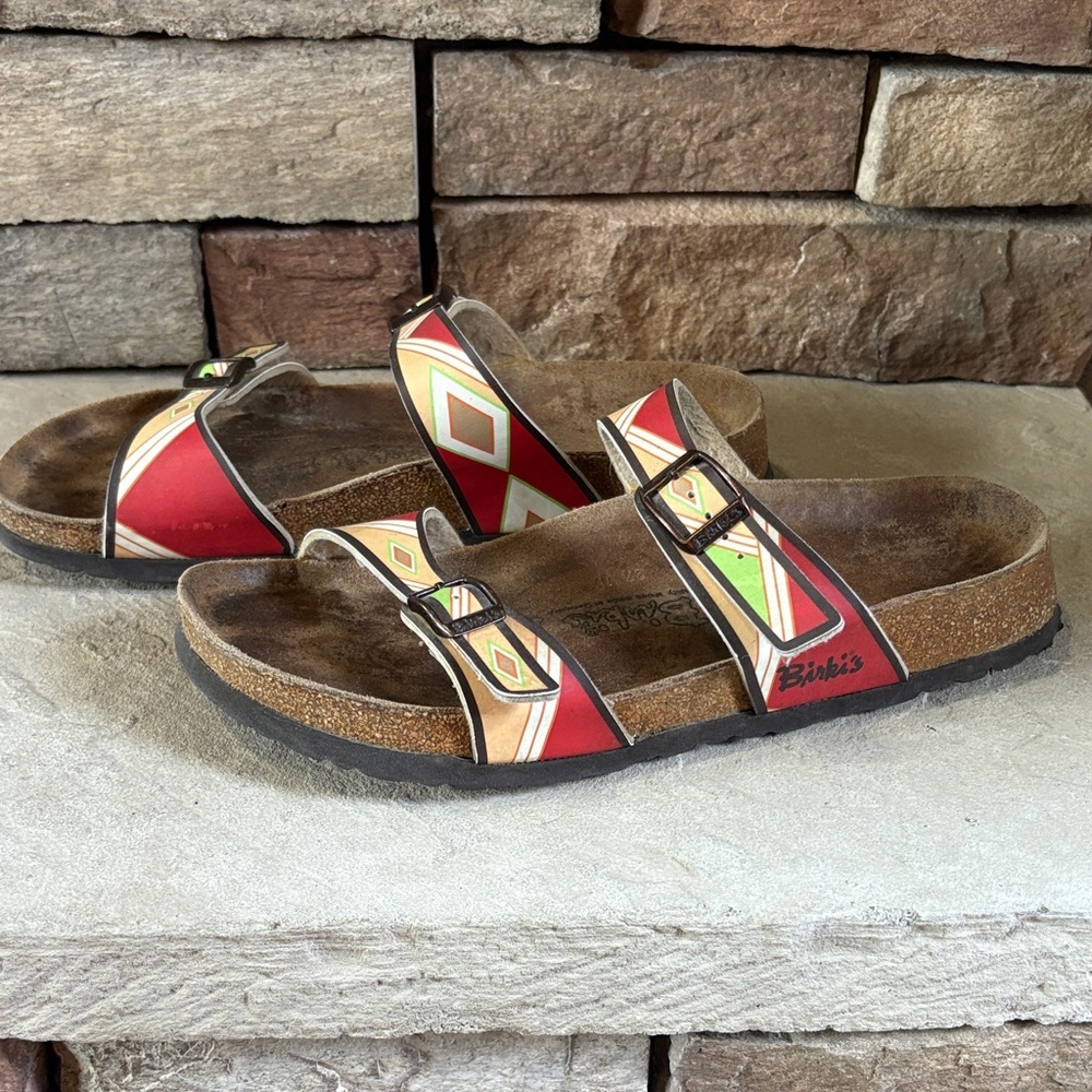 Birkis sz 10 multi colored sandals with buckles